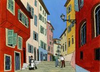 miniature de Tableau naïf. Granick. Conversation dans le vieux Nice