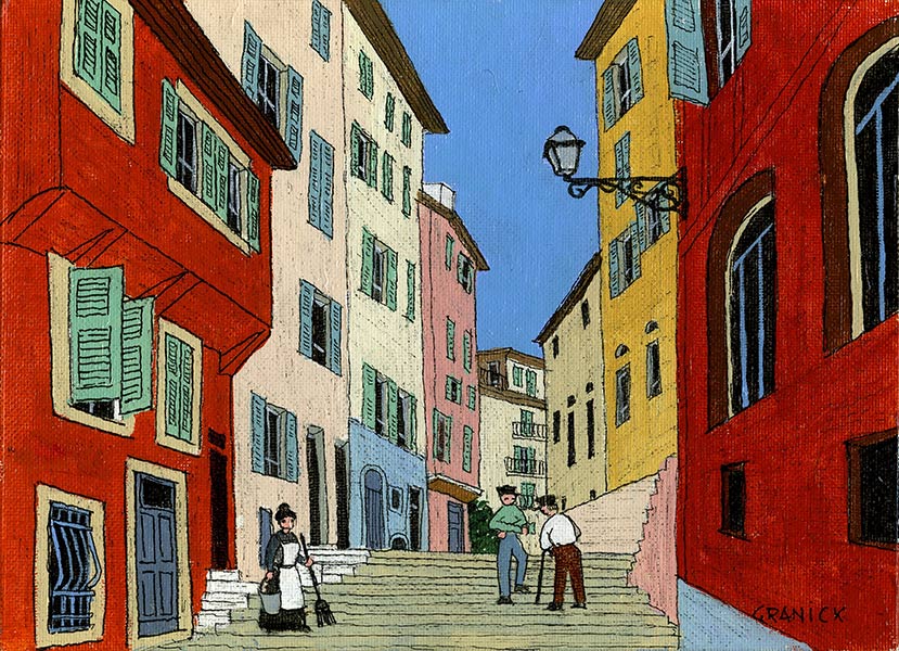 Tableau naïf. Granick. Conversation dans le vieux Nice