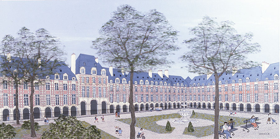 Tableau naïf. Granick. La place des Vosges