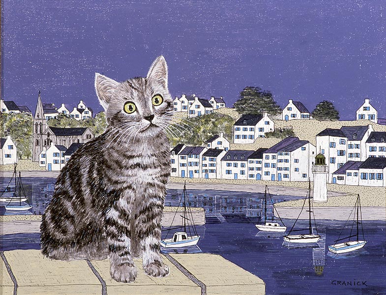 Tableau naïf. Granick. Le chat de Belle Ile