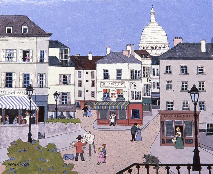 Tableau naïf. Granick. Le Consulat à Montmartre