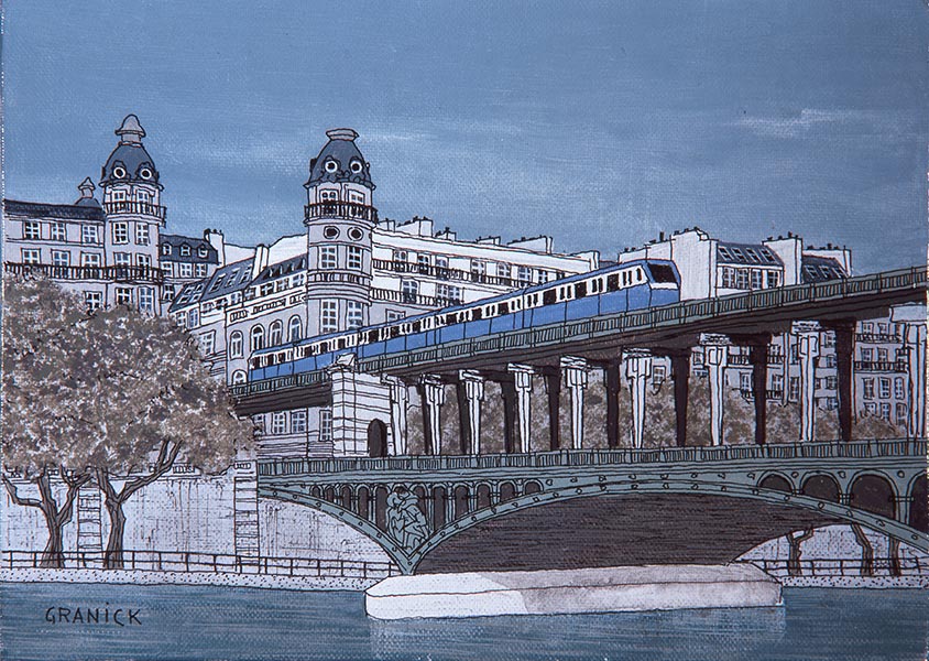 Tableau naïf. Granick. Le Pont de Bir-Hakeim