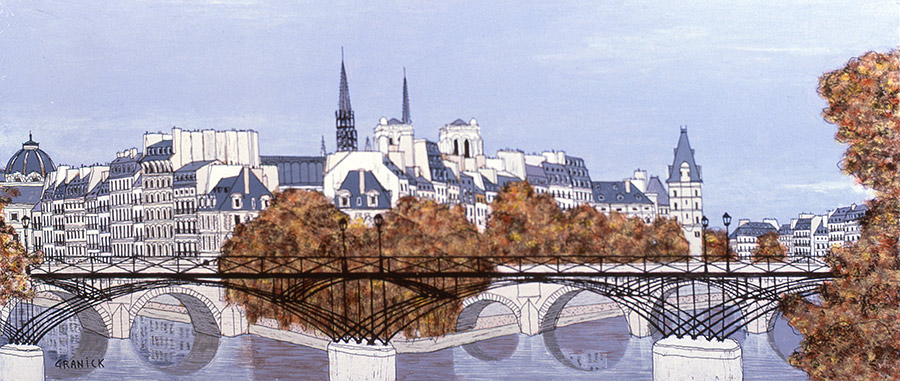 Tableau naïf. Granick. Le Pont des Arts