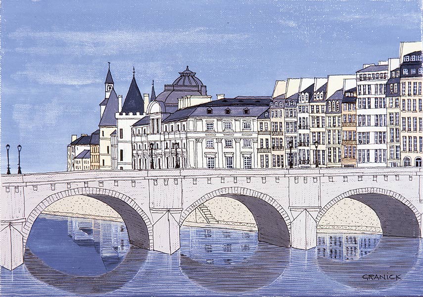 Tableau naïf. Granick. Le Pont Neuf