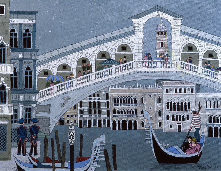 Tableau naïf. Granick.. Le Rialto à Venise