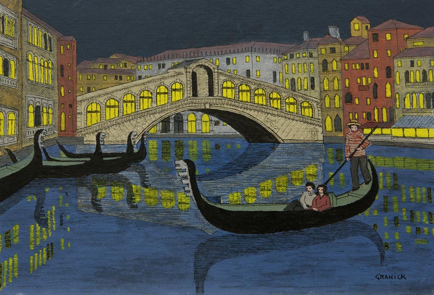 Tableau naïf. Granick. Le Rialto la nuit