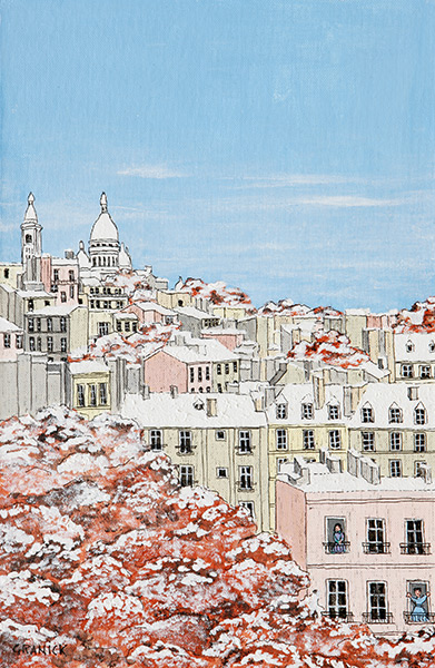 Tableau naïf. Granick. Montmartre sous la neige