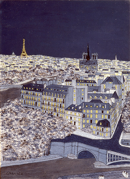 Tableau Naïf - Granick - Nuit sur ile Saint Louis