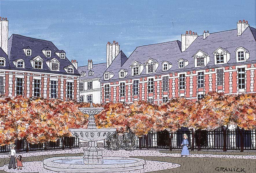 Tableau naïf - Granick- Place des Vosges en Automne