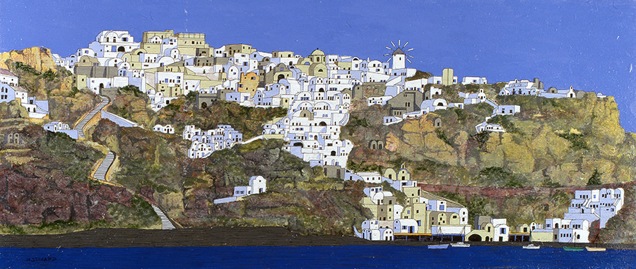 Tableau naïf - Granick - Village dans les Cyclades 2