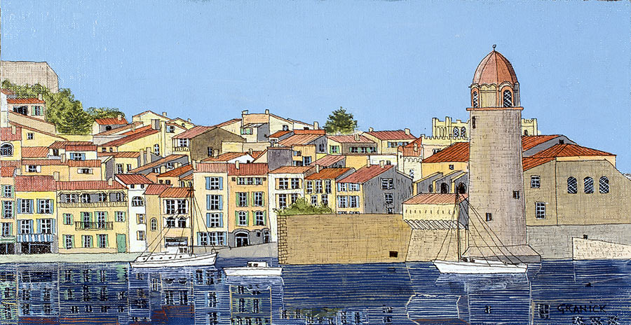 Tableau naïf - Granick - Vue de Collioure